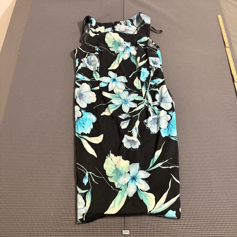 Dressbarn Womens Black Blue Floral Sleeveless Sheath Dress Size 10